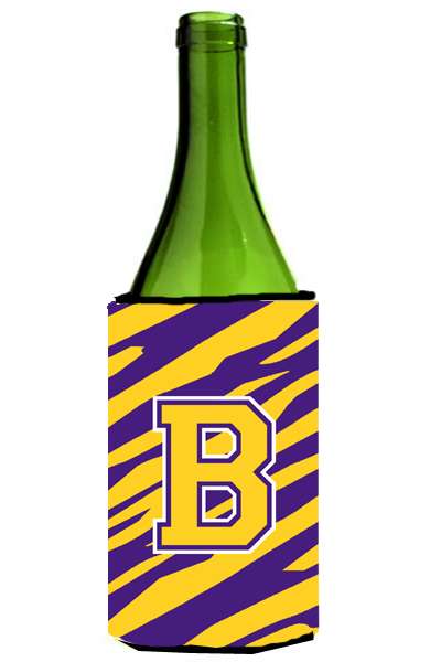 Picture of Carolines Treasures CJ1022-BLITERK Tiger Stripe - Purple Gold Monogram Initial B Wine Bottle  Hugger