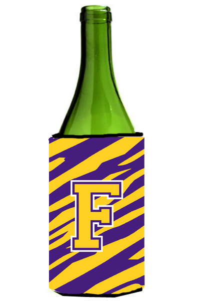 Picture of Carolines Treasures CJ1022-FLITERK Tiger Stripe - Purple Gold Monogram Initial F Wine Bottle  Hugger