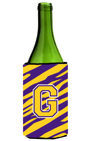 Picture of Carolines Treasures CJ1022-GLITERK Tiger Stripe - Purple Gold Monogram Initial G Wine Bottle  Hugger