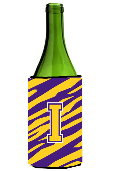 Picture of Carolines Treasures CJ1022-ILITERK Tiger Stripe - Purple Gold Monogram Initial I Wine Bottle  Hugger