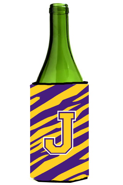 Picture of Carolines Treasures CJ1022-JLITERK Tiger Stripe - Purple Gold Monogram Initial J Wine Bottle  Hugger