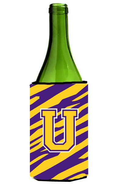 Picture of Carolines Treasures CJ1022-ULITERK Tiger Stripe - Purple Gold Monogram Initial U Wine Bottle  Hugger