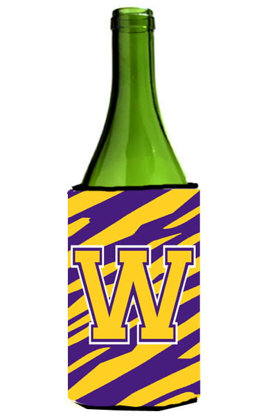 Picture of Carolines Treasures CJ1022-WLITERK Tiger Stripe - Purple Gold Monogram Initial W Wine Bottle  Hugger