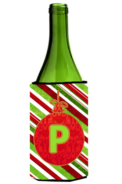 Picture of Carolines Treasures CJ1039-PLITERK Christmas Ornament Holiday Initial Letter P Wine Bottle  Hugger
