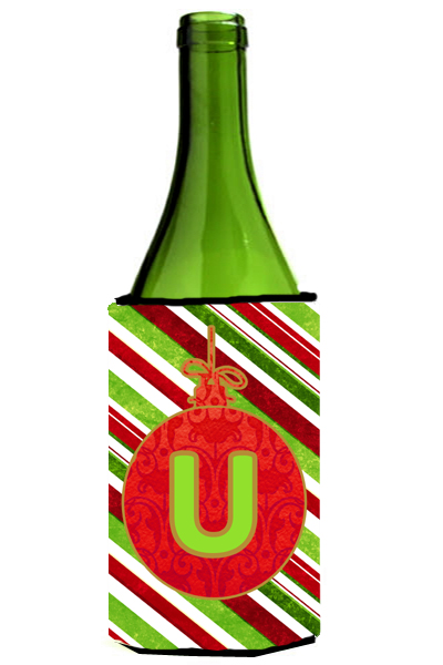 Picture of Carolines Treasures CJ1039-ULITERK Christmas Ornament Holiday Initial Letter U Wine Bottle  Hugger