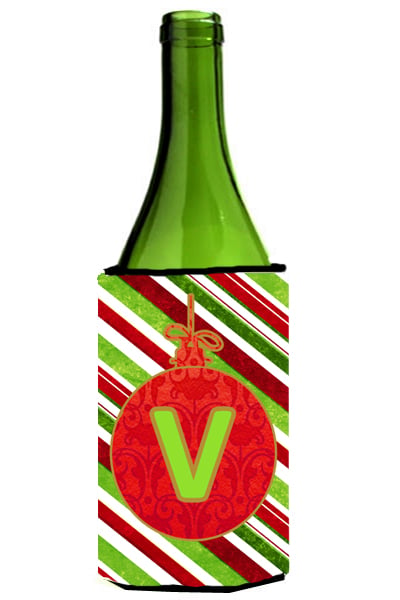 Picture of Carolines Treasures CJ1039-VLITERK Christmas Ornament Holiday Initial Letter V Wine Bottle  Hugger
