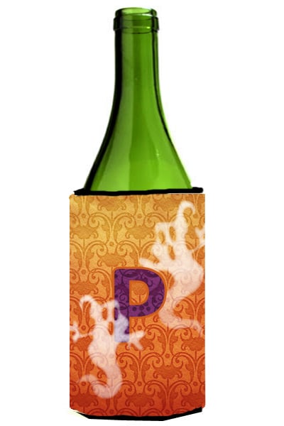 Picture of Carolines Treasures CJ1040-PLITERK Halloween Ghosts Monogram Initial Letter P Wine Bottle  Hugger