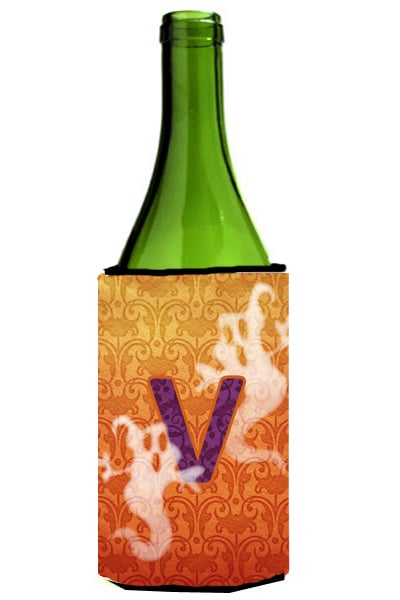 Picture of Carolines Treasures CJ1040-VLITERK Halloween Ghosts Monogram Initial Letter V Wine Bottle  Hugger