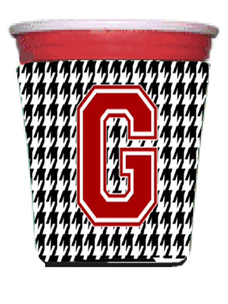 CJ1021G-RSC Houndstooth Monogram Initial G Red Solo Cup Hugger
