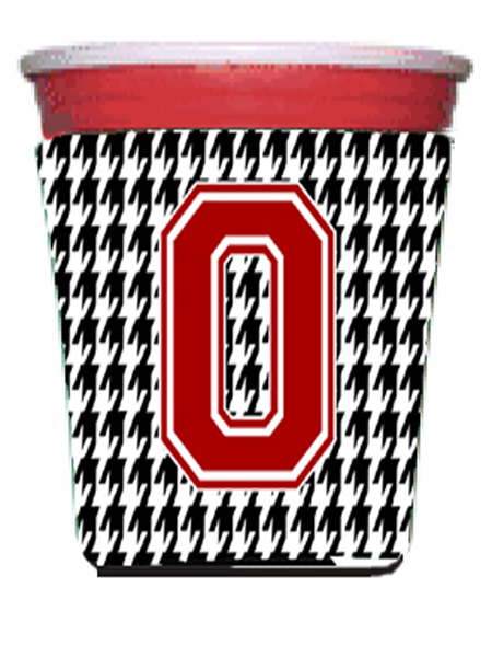 Houndstooth Monogram Initial O Red Solo Cup Hugger