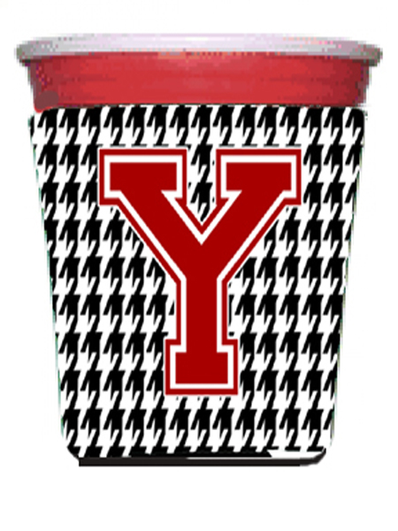 CJ1021Y-RSC Houndstooth Monogram Initial Y Red Solo Cup Hugger