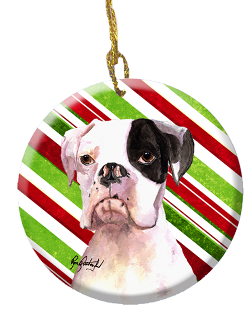 Cooper Candy Stripe Boxer Christmas Ceramic Ornament