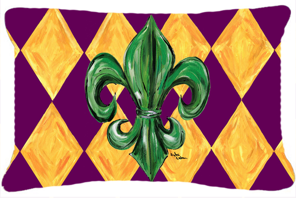 Mardi Gras Fleur De Lis Purple Green And Gold Indoor & Outdoor Fabric Decorative Pillow