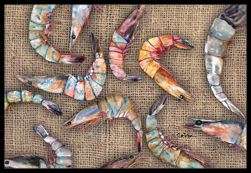Burlap And Shrimp Indoor Or Outdoor Mat