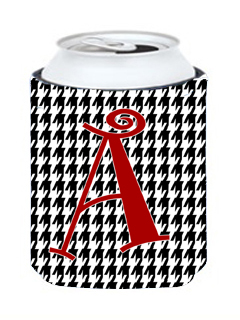 Letter A Monogram - Houndstooth Black Can Or Bottle  Hugger