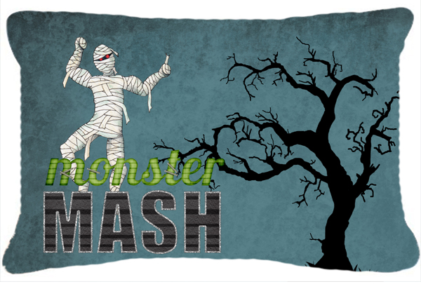 Monster Mash With Mummy Halloween Indoor & Outdoor Fabric Decorative Pillow
