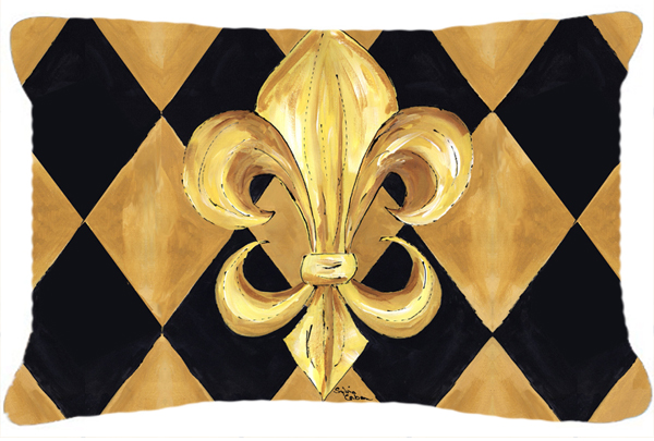 Picture of Carolines Treasures 8125PW1216 Black And Gold Fleur De Lis New Orleans Indoor & Outdoor Fabric Decorative Pillow
