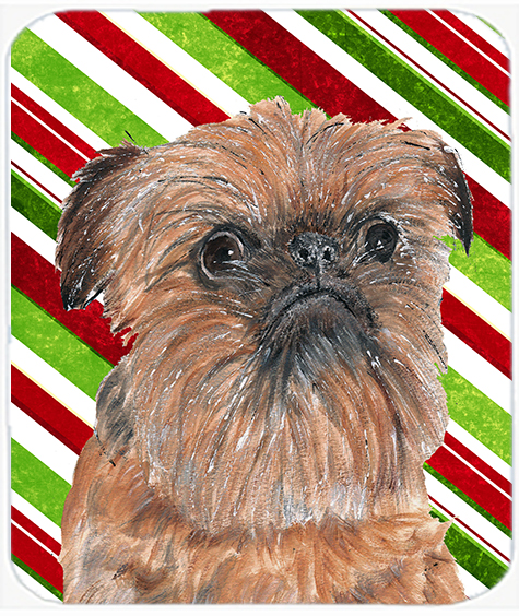 Brussels Griffon Candy Cane Christmas Glass Cutting Board - Large
