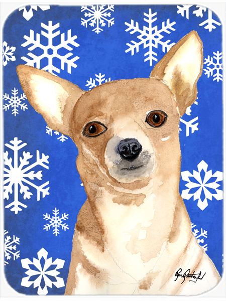 White Snowflake Chihuahua Christmas Glass Cutting Board - Large
