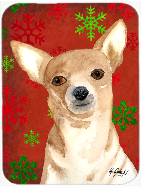 Red Snowflake Chihuahua Christmas Glass Cutting Board - Large