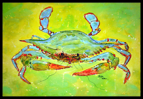 Bright Green Blue Crab Indoor or Outdoor Mat