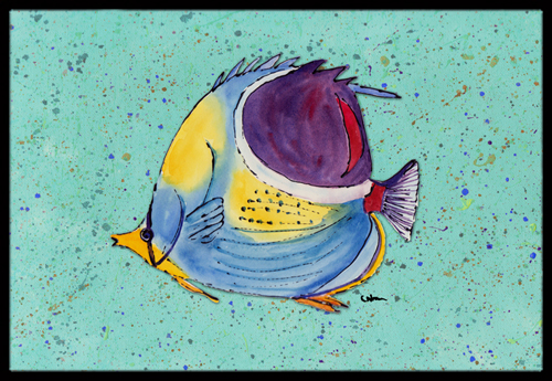 Tropical Fish on Teal Indoor or Outdoor Mat