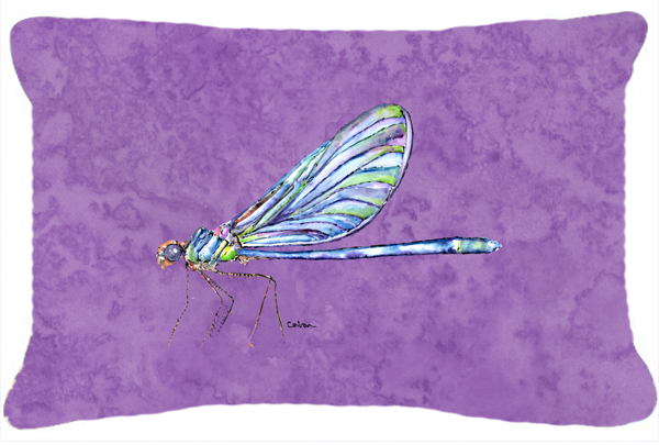 Dragonfly on Purple Fabric Decorative Pillow - 12 x 16 In.