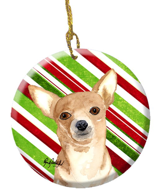 Candy Stripe Chihuahua Christmas Ceramic Ornament