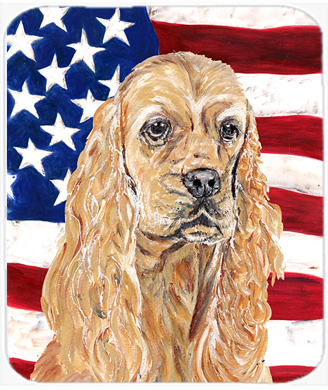 Cocker Spaniel Buff USA American Flag Glass Cutting Board Large Size
