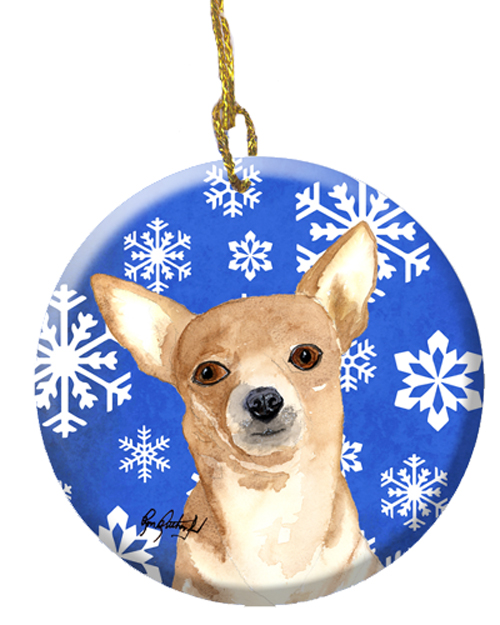 White Snowflake Chihuahua Christmas Ceramic Ornament