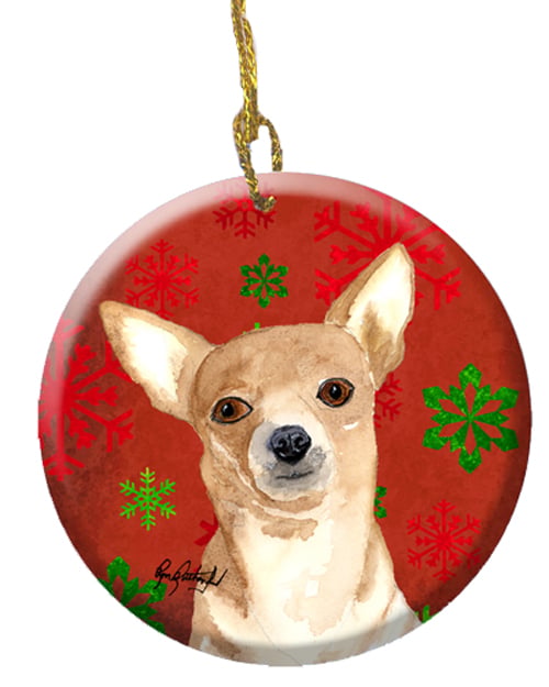 Red Snowflake Chihuahua Christmas Ceramic Ornament