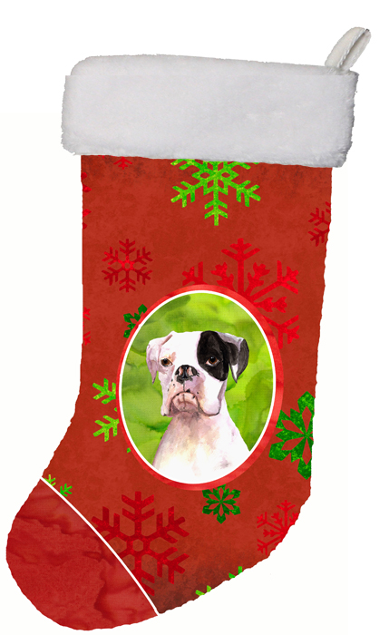 11 x 18 In. Cooper Red Snowflakes Boxer Christmas Stocking