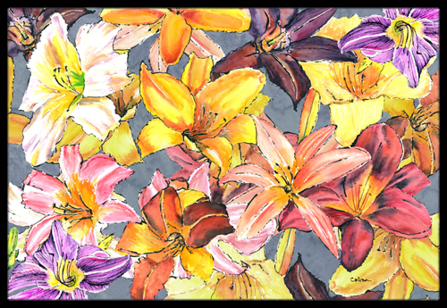 Day Lillies Indoor or Outdoor Mat