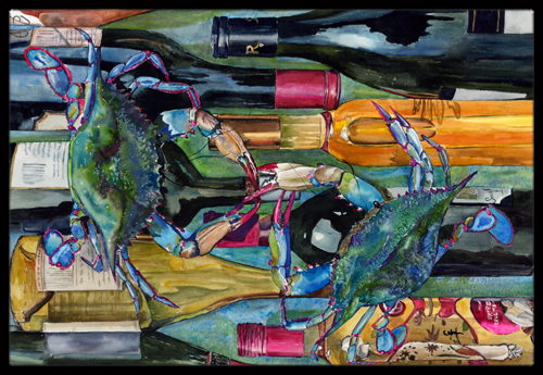 Blue Crabby Wine Bottles Indoor or Outdoor Mat