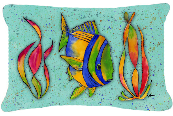 Tropical Fish on Teal Indoor & Outdoor Fabric Decorative Pillow