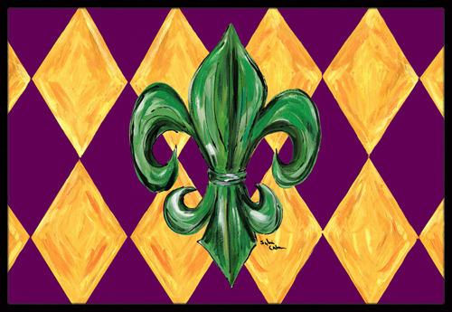 8133MAT 18 x 27 In. Mardi Gras Fleur de lis Purple Green and Gold Indoor or Outdoor Mat