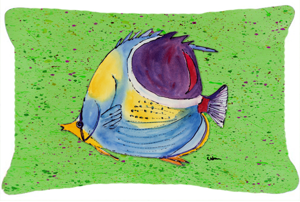 Tropical Fish on Green Indoor & Outdoor Fabric Decorative Pillow