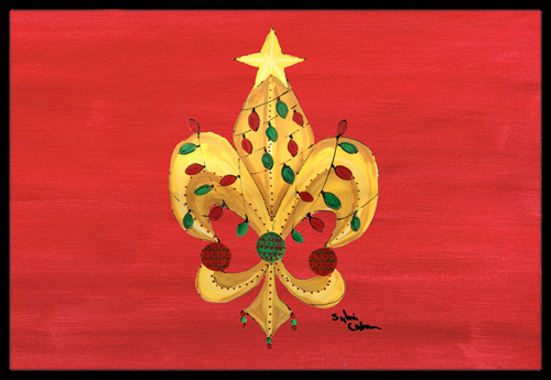 Carolines Treasures 8185MAT 18 x 27 In. Christmas Fleur de lis Tree with lights Indoor or Outdoor Mat