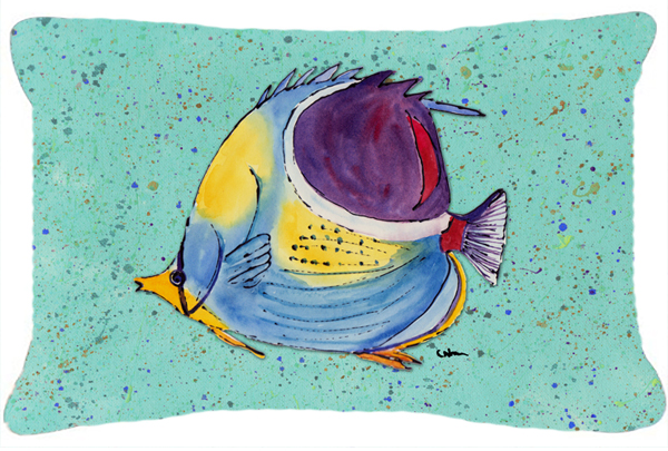 Tropical Fish on Teal Indoor & Outdoor Fabric Decorative Pillow