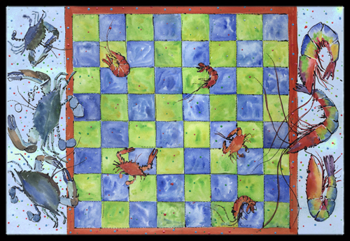 Picture of Carolines Treasures 8196MAT 18 x 27 In. Crab and Shrimp Checkerboard Indoor or Outdoor Mat