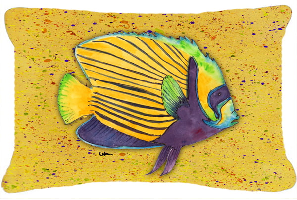 Tropical Fish on Mustard Indoor & Outdoor Fabric Decorative Pillow