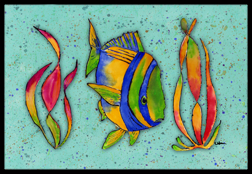 Tropical Fish on Teal Indoor or Outdoor Mat