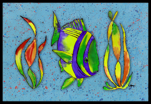 Tropical Fish on Blue Indoor or Outdoor Mat
