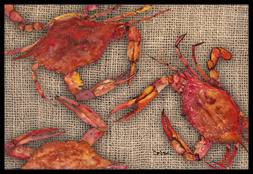 Cooked Crabs on Faux Burlap Indoor or Outdoor Mat
