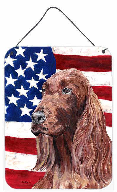 8 x 12 In. Irish Setter USA American Flag Aluminium Metal Wall or Door Hanging Prints