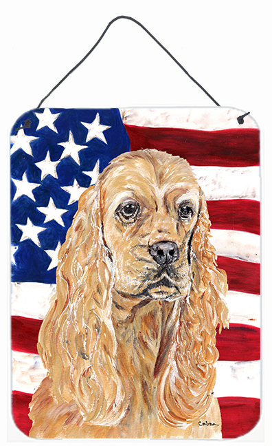 SC9514DS1216 8 x 12 In. Cocker Spaniel Buff USA American Flag Aluminium Metal Wall or Door Hanging Prints