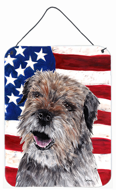 SC9515DS1216 8 x 12 In. Border Terrier Mix USA American Flag Aluminium Metal Wall or Door Hanging Prints