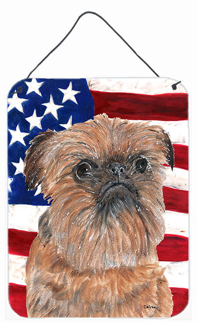 Brussels Griffon USA American Flag Aluminium Metal Wall or Door Hanging Prints