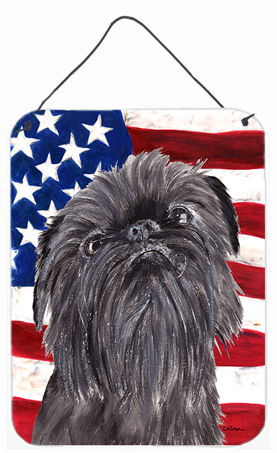 SC9517DS1216 8 x 12 In. Brussels Griffon USA American Flag Aluminium Metal Wall or Door Hanging Prints
