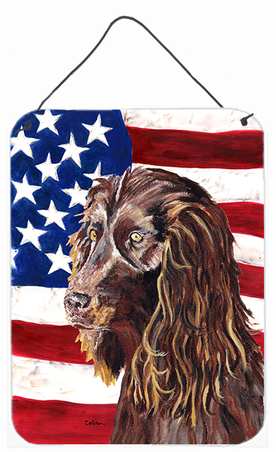 SC9518DS1216 8 x 12 In. Boykin Spaniel USA American Flag Aluminium Metal Wall or Door Hanging Prints
